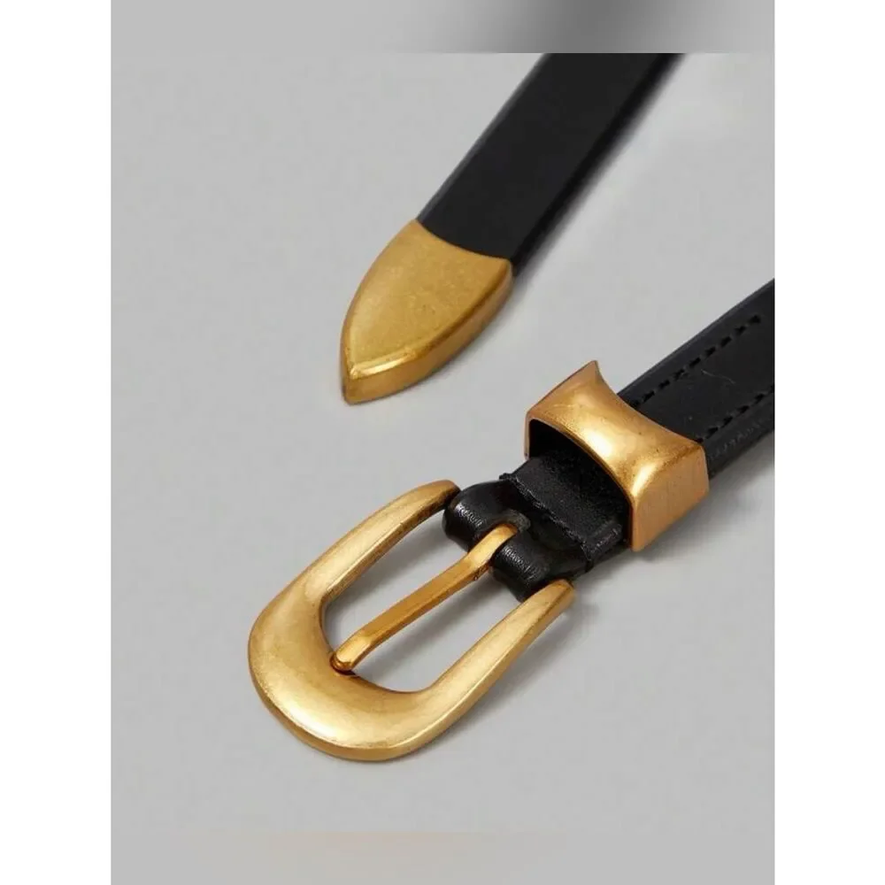 Black Leather Belt with Gold buckle A1993